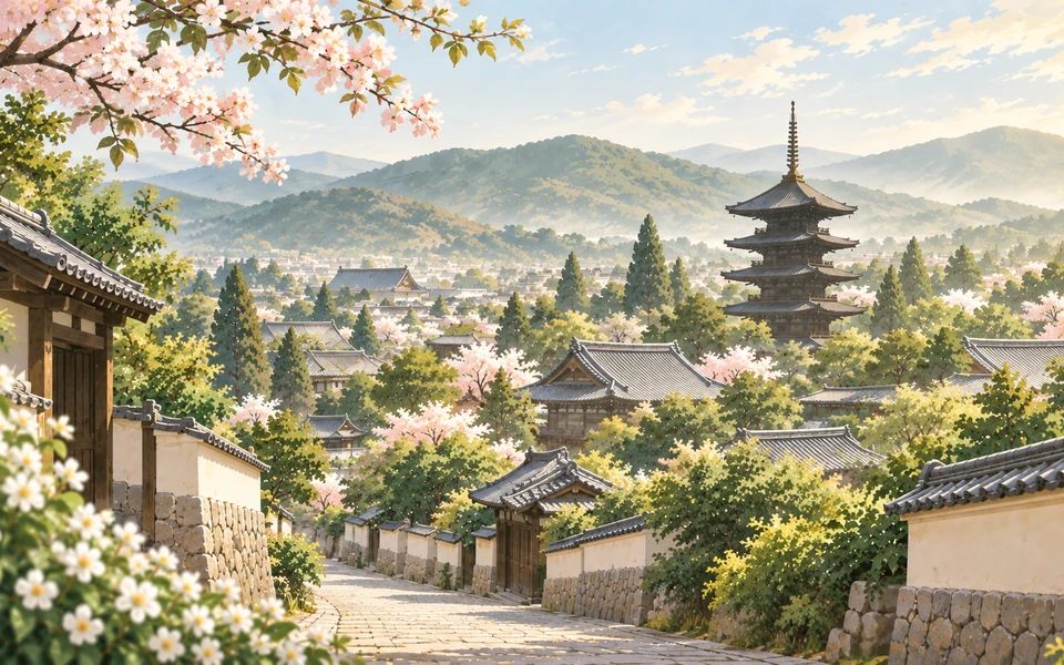 斑鳩町をイメージした水彩風景